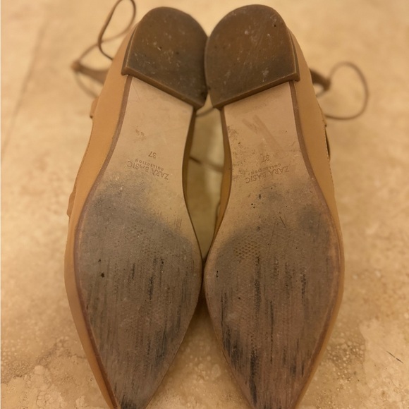 Zara Lace-Up Ballet Flats | Chic Tan Nude | Worn Once EU 37 - Picture 4 of 7